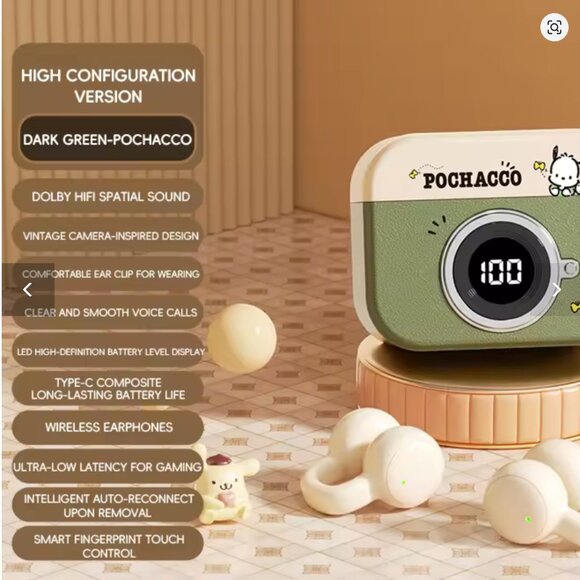 bluetooth retro camera charging case with earbuds pochacco - Picture 2 of 3